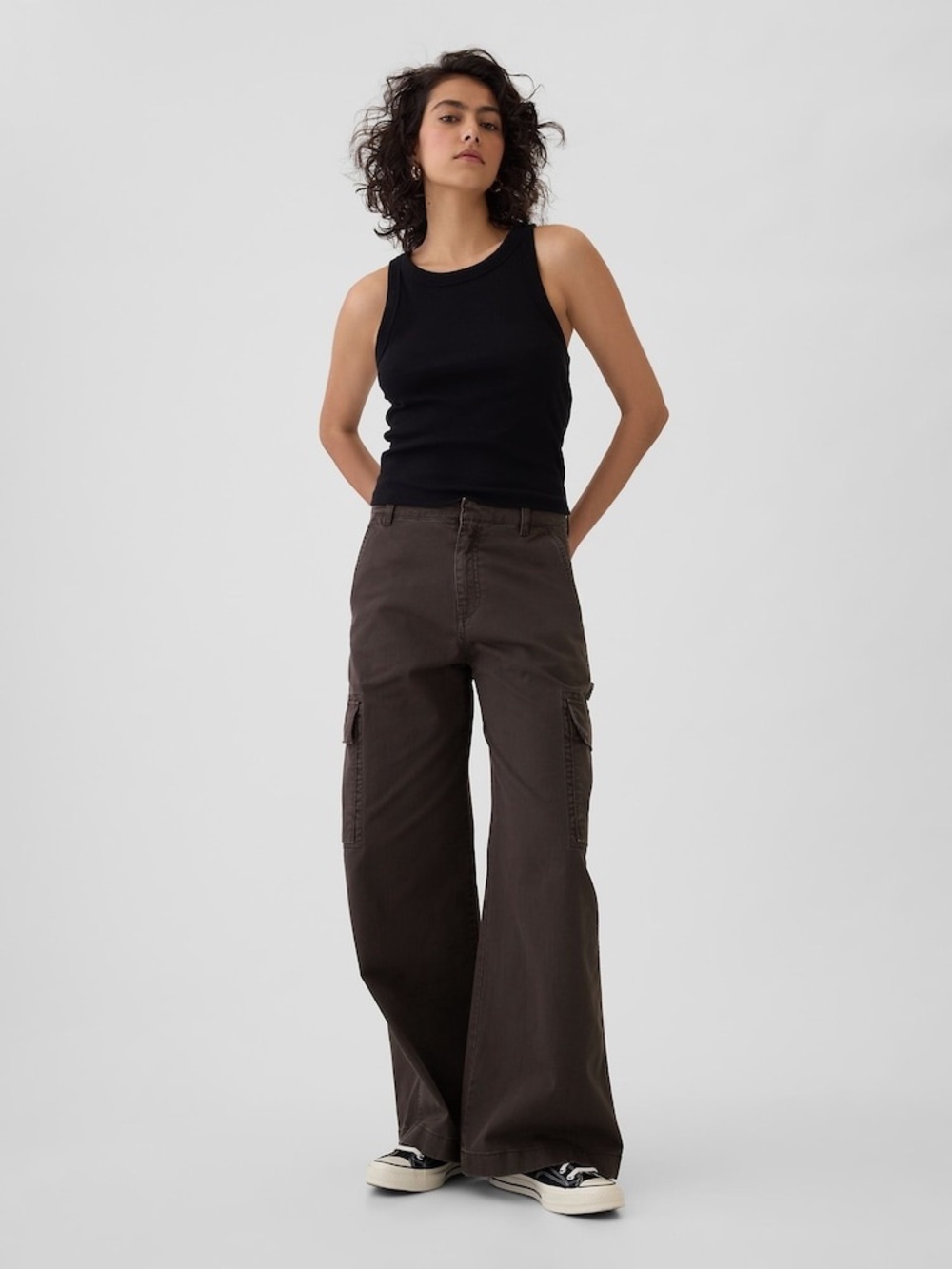 Gap Brown Greg Baggy Cargo Pants 100% Cotton Sz 0 Women's Gray Wide Leg